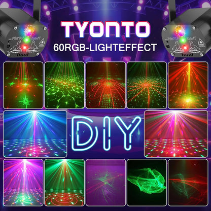 Tyonto Disco Ball, Music Controlled Disco Light, Party Light, 60 Different Patterns, Strobe Effect Party Light with Remote Control and 2 m USB for Family Disco Party Light Children Party Club Birthday [Energy Class E]
