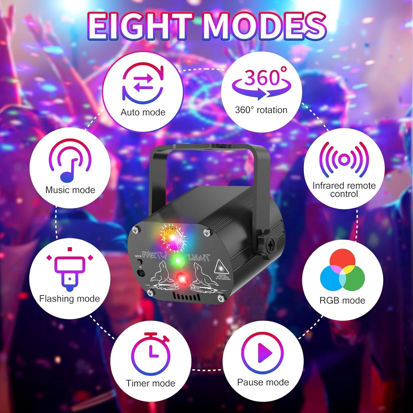 Tyonto Disco Ball, Music Controlled Disco Light, Party Light, 60 Different Patterns, Strobe Effect Party Light with Remote Control and 2 m USB for Family Disco Party Light Children Party Club Birthday [Energy Class E]