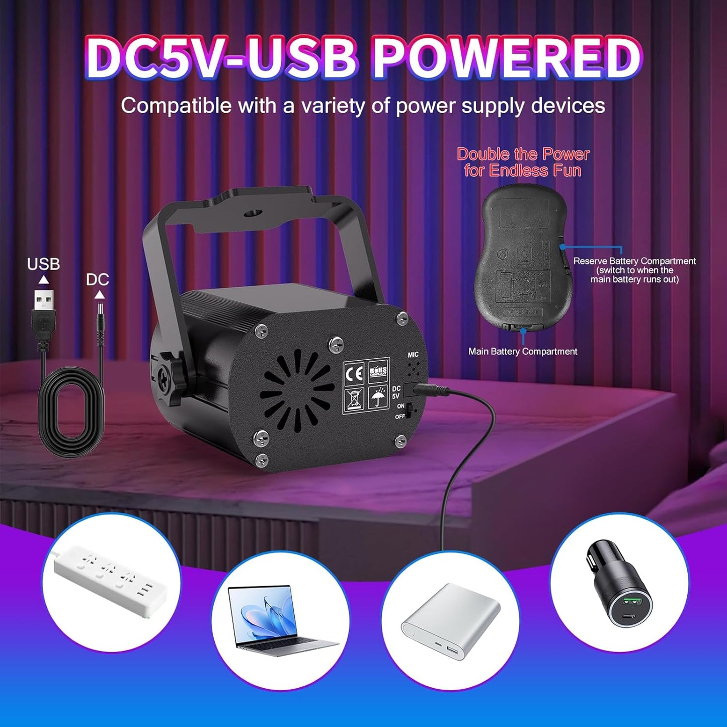 Tyonto Disco Ball, Music Controlled Disco Light, Party Light, 60 Different Patterns, Strobe Effect Party Light with Remote Control and 2 m USB for Family Disco Party Light Children Party Club Birthday [Energy Class E]