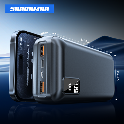 Power Bank 22.5W USB ,50000 mAh External Battery Portable Charger,PD3.0 Quick Charge Function, Extra large capacity, 3 Inputs and 3 Outputs, Mobile Phone Charger Battery Compatible with iPhone, Samsung, Huawei, iPad etc，suitable for travel/outdoor use
